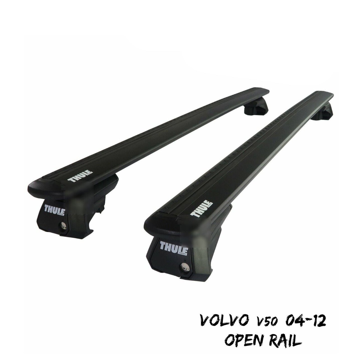 Thule Aluminium WingBar Evo Black Roof Bars Set to fit Volvo V50 04-12 Open Rail