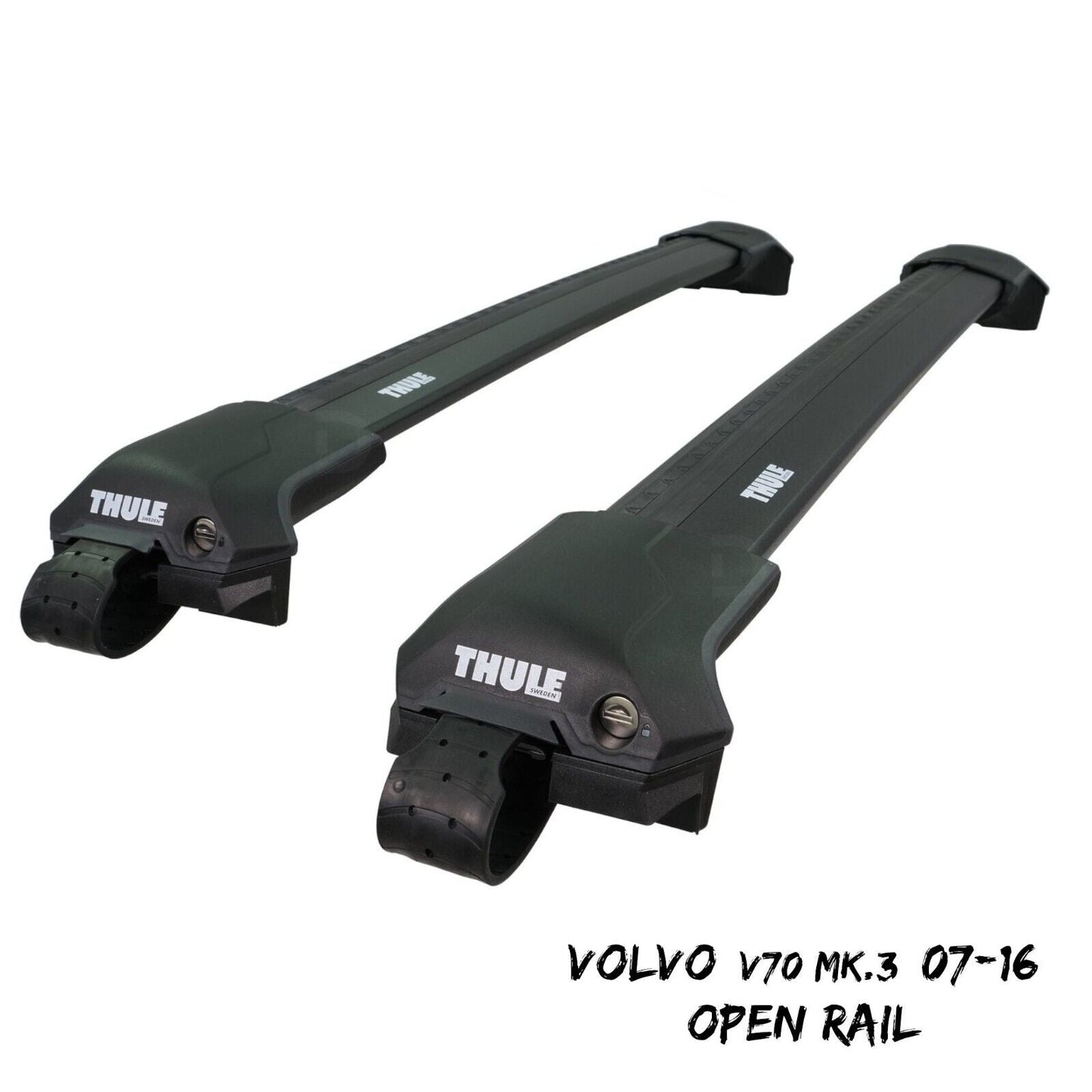 Thule WingBar Edge Black Roof Bars for Volvo V70 Mk.3 07-16 Open Rails Alu Aero