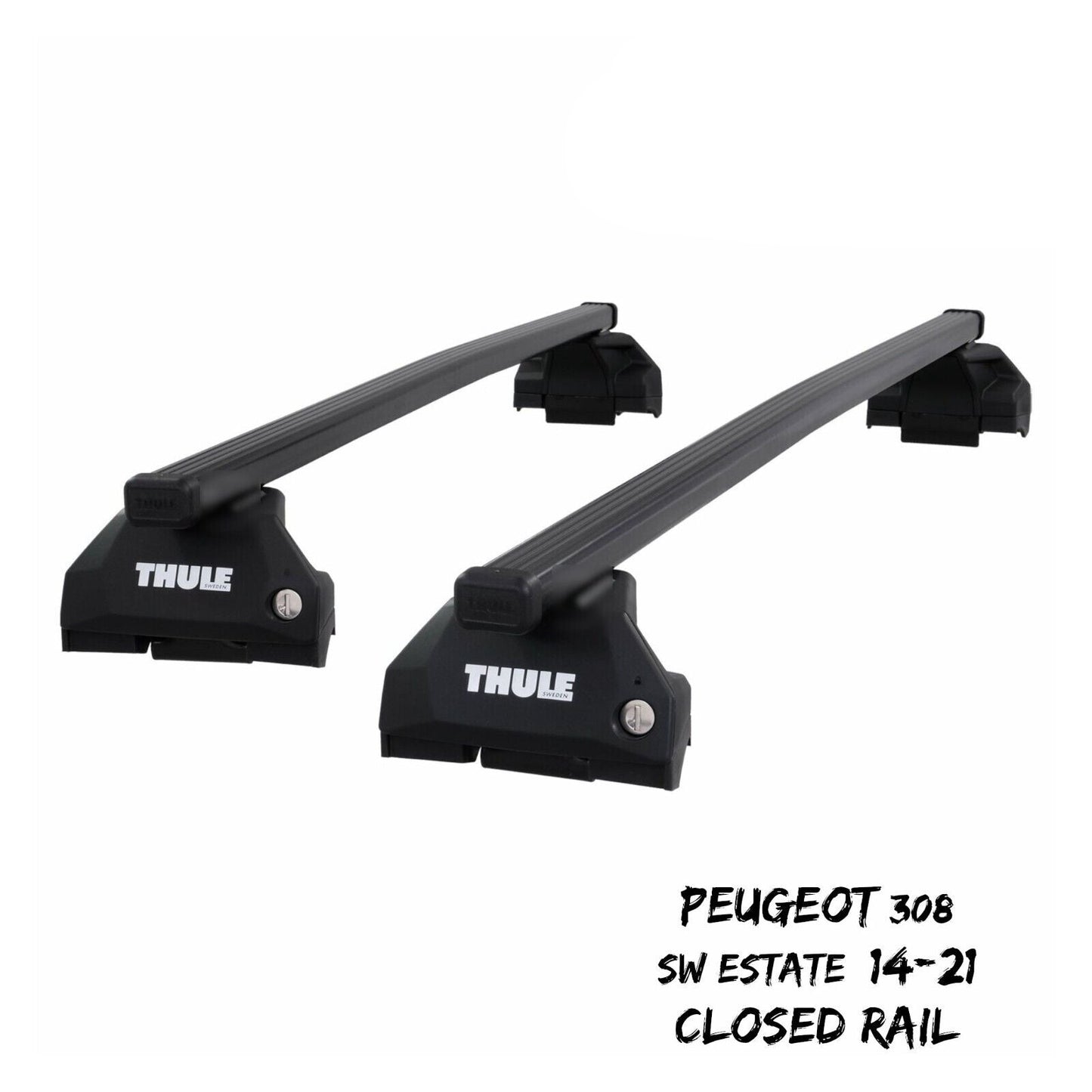 Thule Steel SquareBar Evo Roof Bars fit Peugeot 308 SW Estate 14-21 Closed Rail