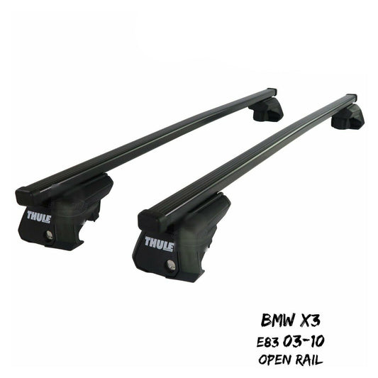 Thule Steel SquareBar Evo Roof Bars Set to fit BMW X3 E83 03-10 Open Rail Pair