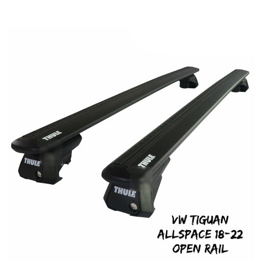 Thule Alu WingBar Evo Black Roof Bars to fit VW Tiguan Allspace 18-22 Open Rail