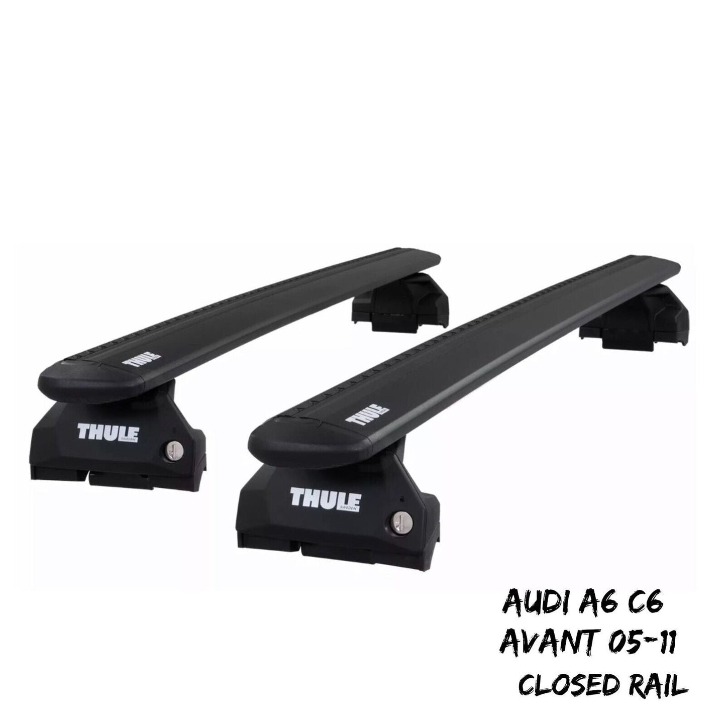 Thule Alu WingBar Evo Black Roof Bars to fit Audi A6 C6 Avant 05-11 Closed Rail