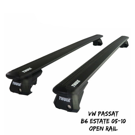 Thule Alu WingBar Evo Black Roof Bars to fit VW Passat B6 Estate 05-10 Open Rail