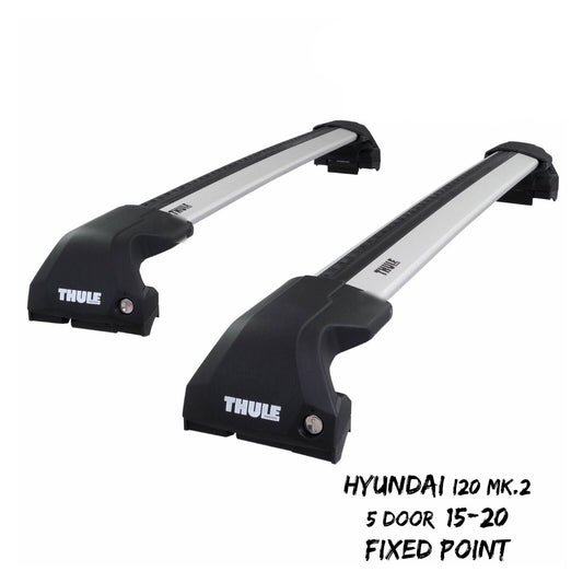 Thule WingBar Edge Silver Roof Bars Hyundai i20 Mk.2 5 Door 15-20 Fixed Point