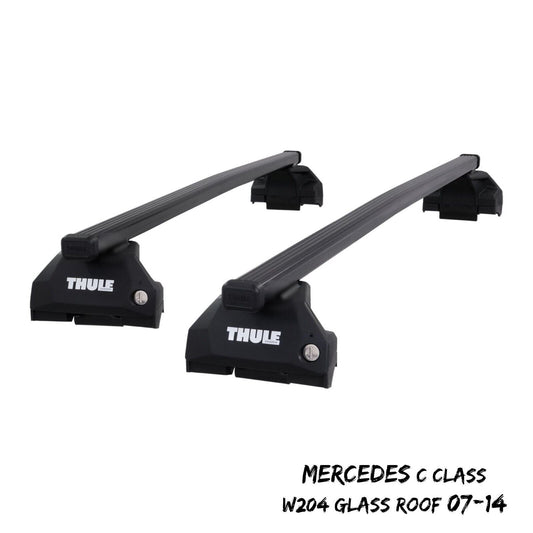 Thule Steel SquareBar Evo Roof Bars fit Mercedes C Class W204 (Glass Roof) 07-14