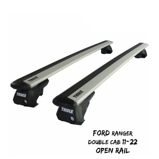 Thule WingBar Evo Silver Roof Bar Set fit Ford Ranger Double Cab 11-22 Open Rail