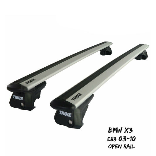 Thule Aluminium WingBar Evo Silver Roof Bars to fit BMW X3 E83 03-10 Open Rail