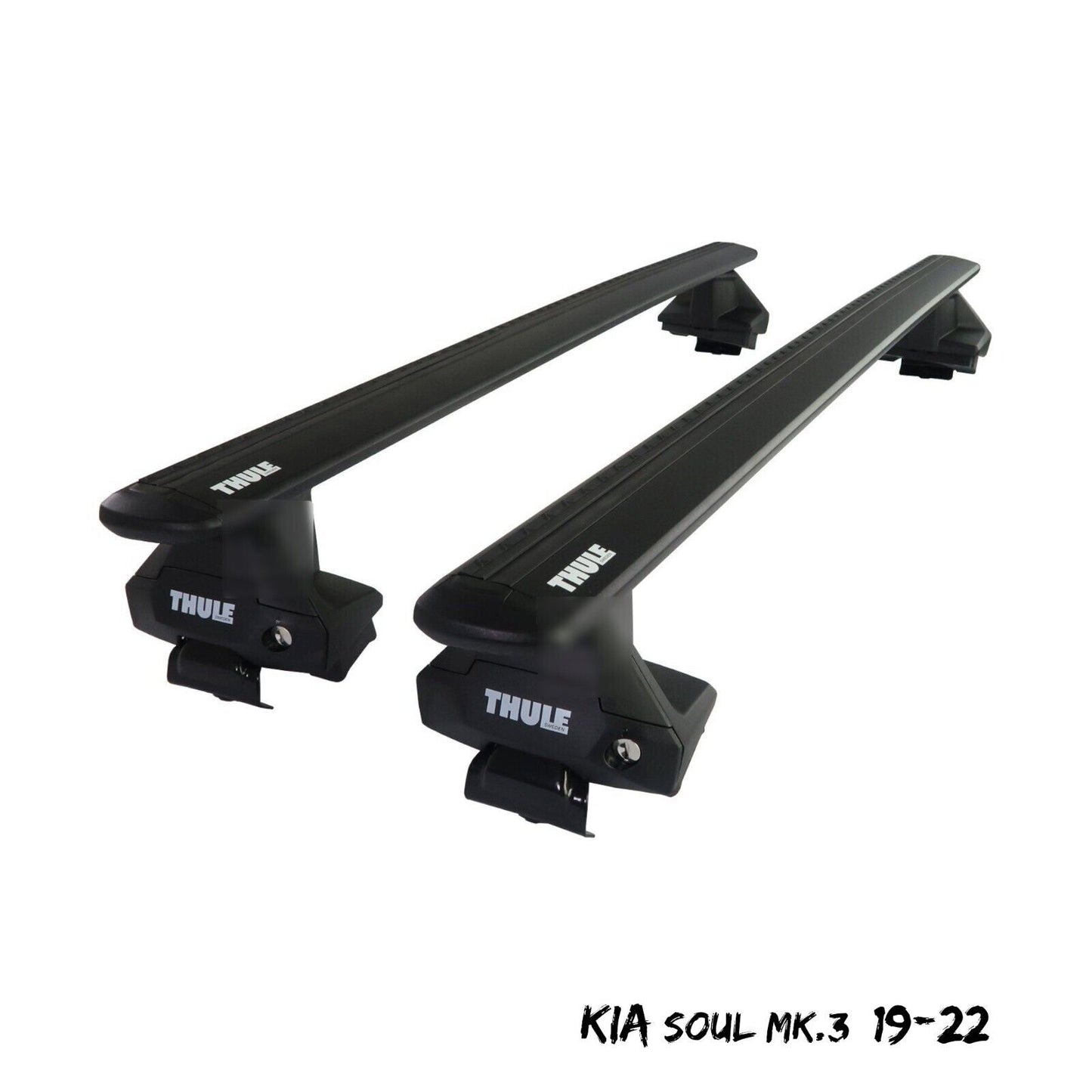 Thule Aluminium WingBar Evo Black Roof Bar Set fits Kia Soul Mk.3 19-22 Lockable