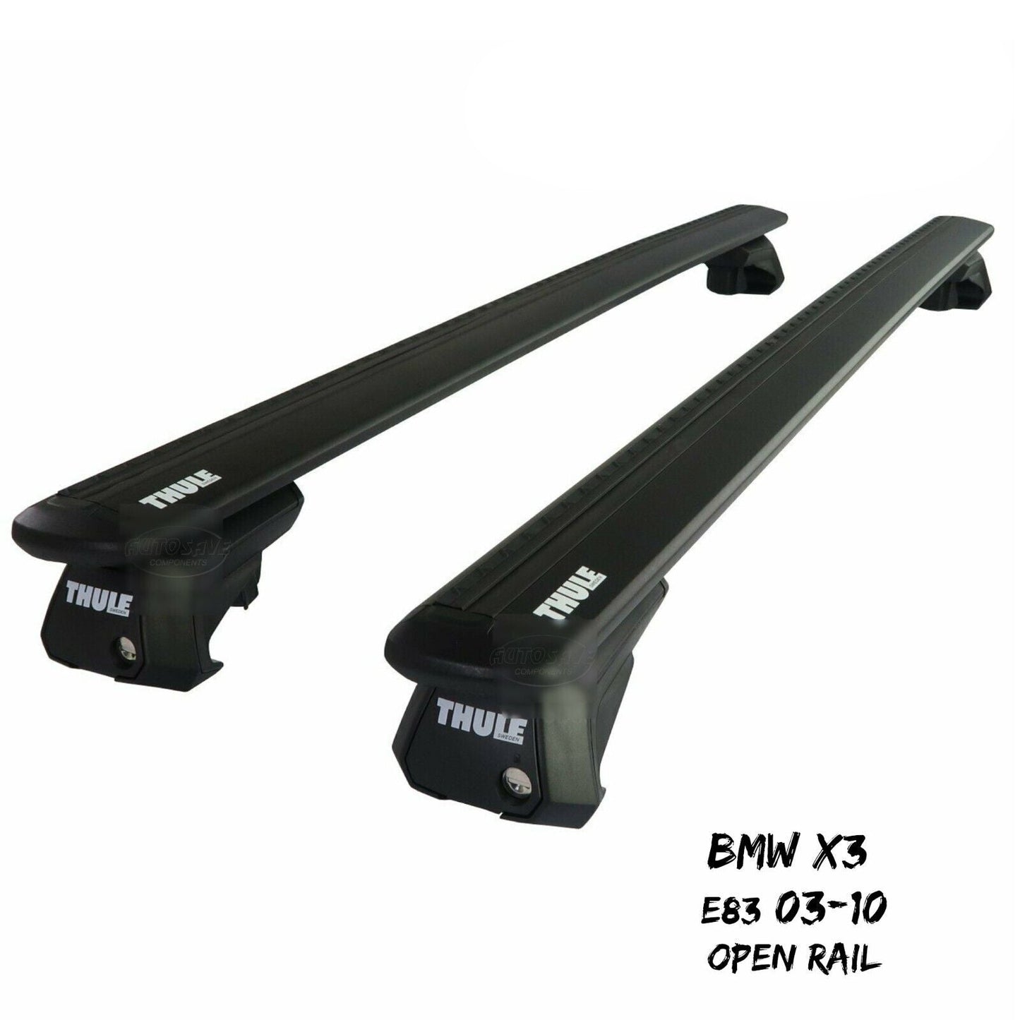 Thule Aluminium WingBar Evo Black Roof Bars to fit BMW X3 E83 03-10 Open Rail