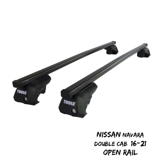 Thule Steel SquareBar Evo Roof Bars for Nissan Navara Double Cab 16-21 Open Rail