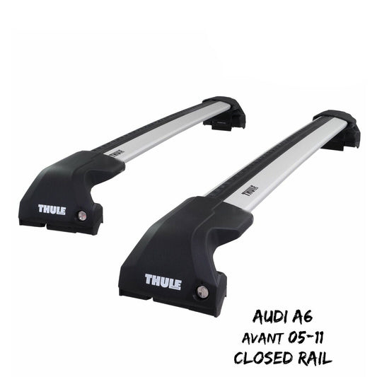 Thule WingBar Edge Silver Aluminium Roof Bars Set for Audi A6 Avant 05-11 Rails