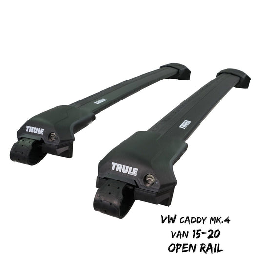 Thule WingBar Edge Black Roof Bars Set to fit VW Caddy Van Mk.4 15-20 Open Rail