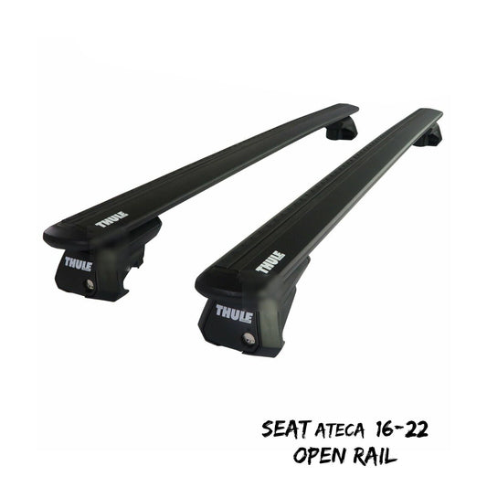 Thule Aluminium WingBar Evo Black Roof Bars to fit Seat Ateca 16-22 Open Rail