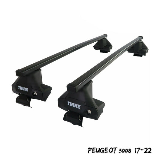 Thule Steel SquareBar Evo Roof Bars Set to fit Peugeot 3008 17-22 Lockable Pair