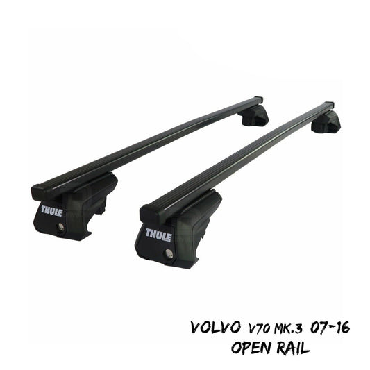 Thule Steel SquareBar Evo Roof Bars Set to fit Volvo V70 Mk.3 07-16 Open Rail