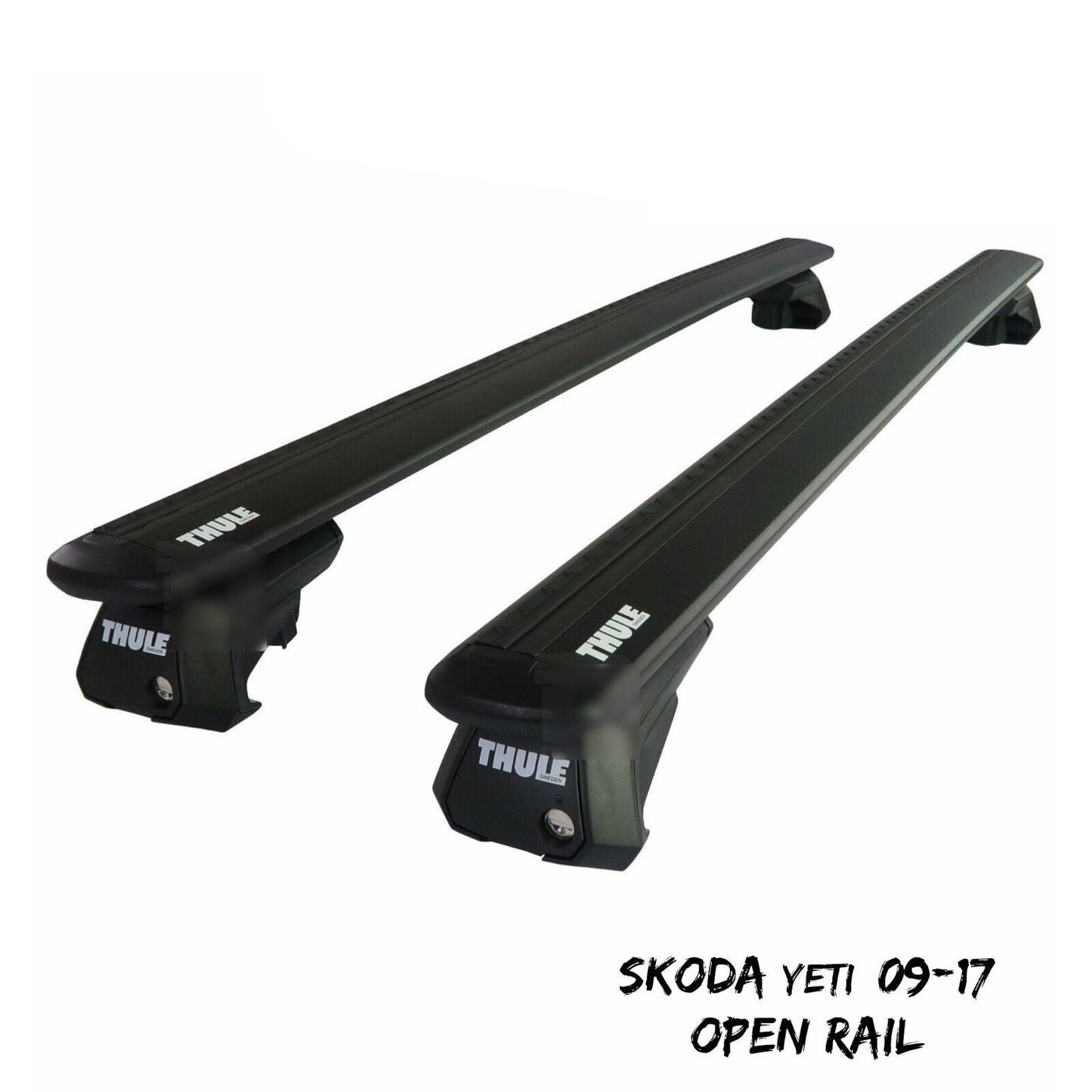 Thule Aluminium WingBar Evo Black Roof Bars to fit Skoda Yeti 09-17 Open Rail