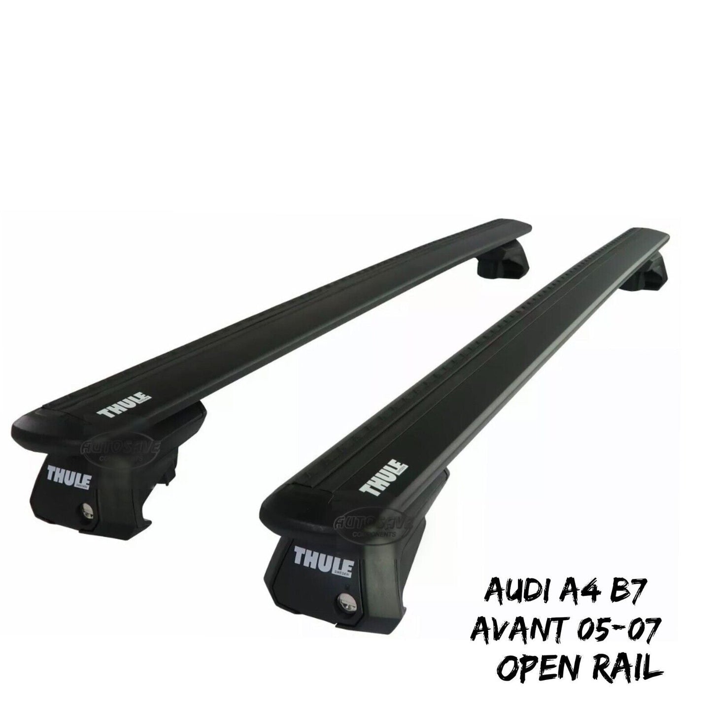 Thule Alu WingBar Evo Black Roof Bars to fit Audi A4 B7 Avant 05-07 Open Rail