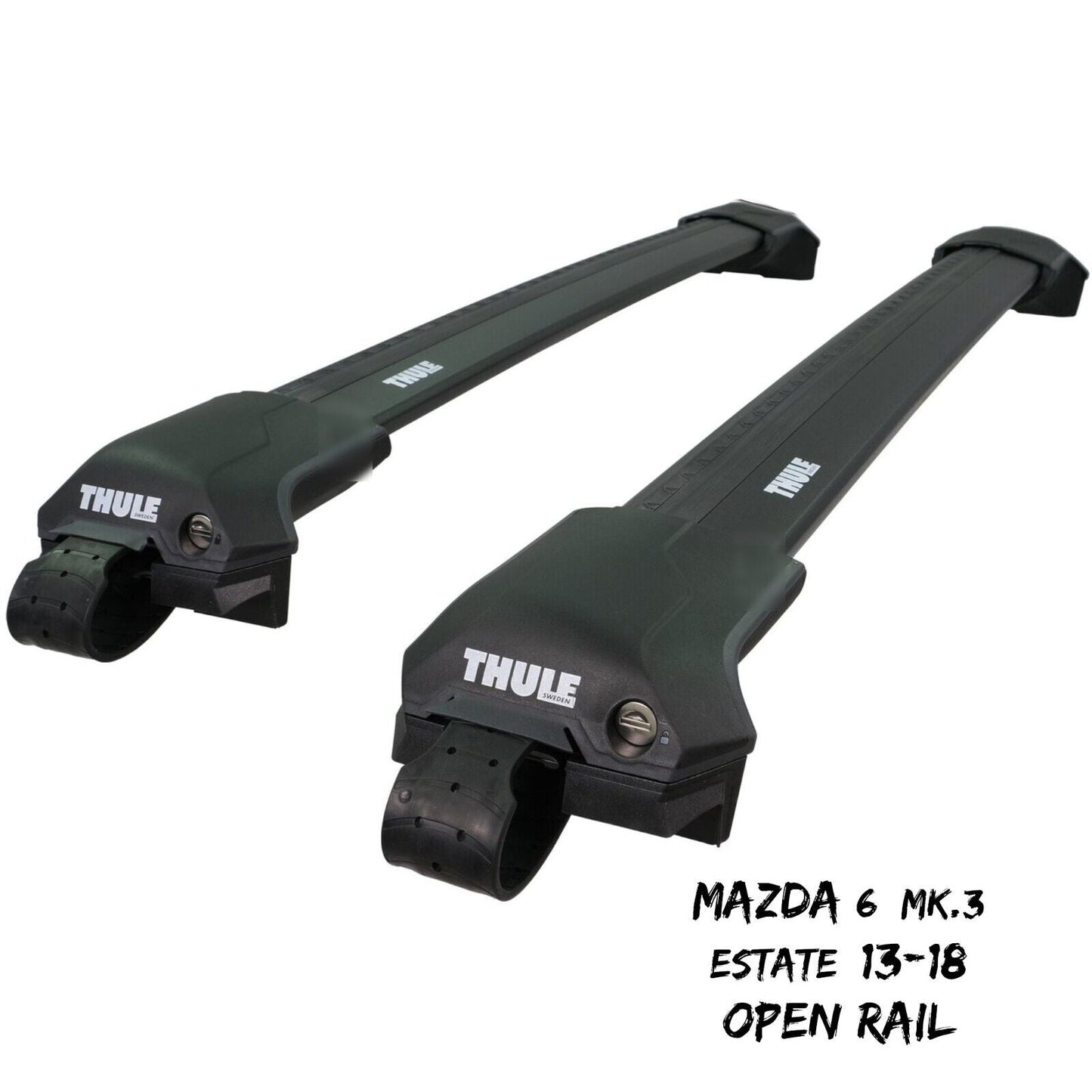 Thule WingBar Edge Black Roof Bars Mazda 6 Mk.3 Estate 13-18 Open Rails Aero