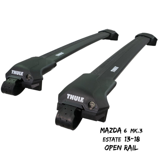 Thule WingBar Edge Black Roof Bars Mazda 6 Mk.3 Estate 13-18 Open Rails Aero