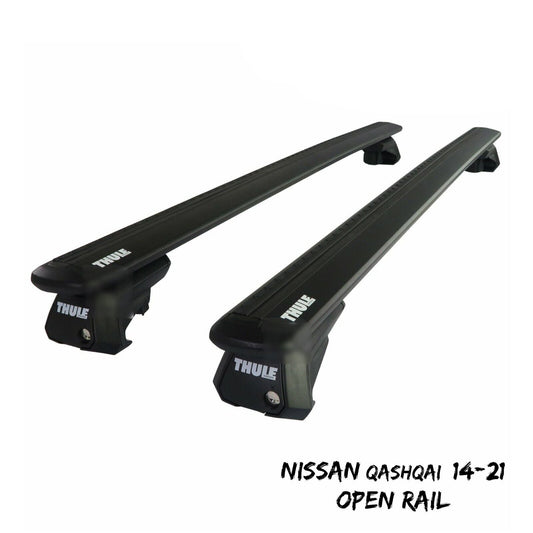 Thule Alu WingBar Evo Black Roof Bars Set to fit Nissan Qashqai 14-21 Open Rail