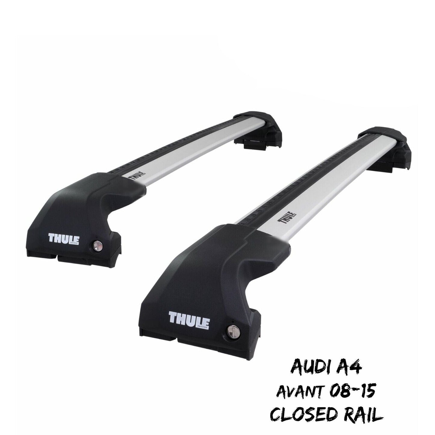 Thule WingBar Edge Silver Aluminium Roof Bars Set for Audi A4 Avant 08-15 Rails