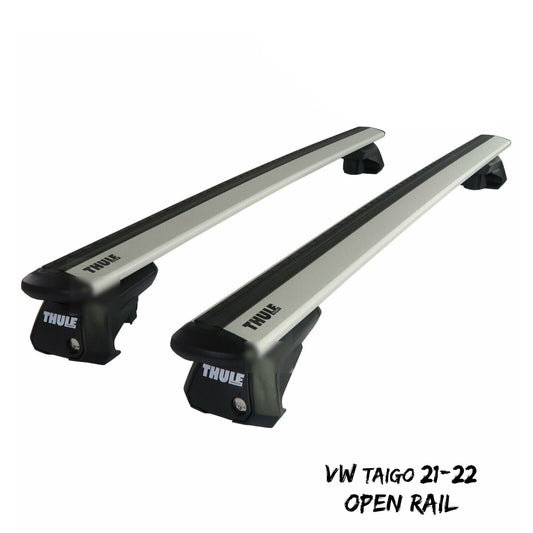 Thule Aluminium WingBar Evo Silver Roof Bars Set for VW Taigo 21-22 Open Rail