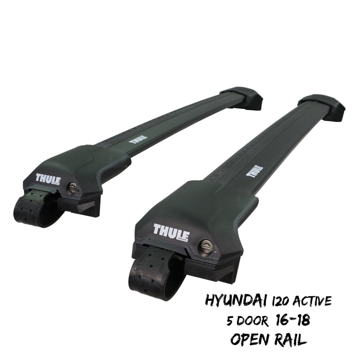 Thule WingBar Edge Black Roof Bars Hyundai i20 Active 5 Door 16-18 Open Rails