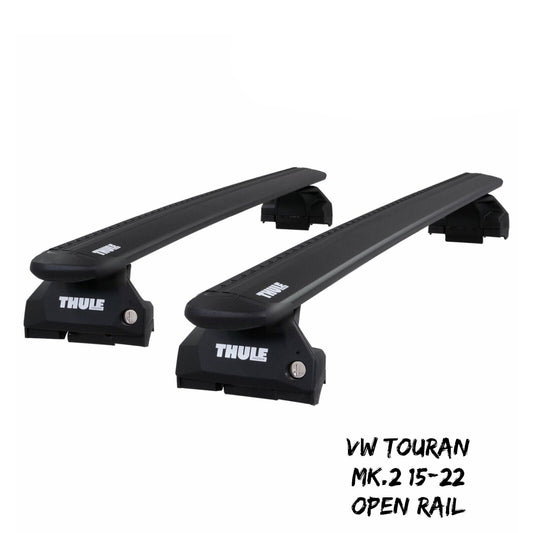 Thule Alu WingBar Evo Black Roof Bars Set to fit VW Touran Mk.2 15-22 Open Rail