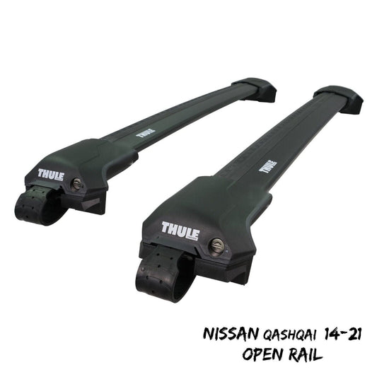 Thule WingBar Edge Black Roof Bars for Nissan Qashqai 14-21 Open Rails Alu Aero
