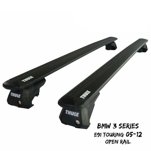 Thule WingBar Evo Black Roof Bars fit BMW 3 Series E91 Touring 05-12 Open Rail