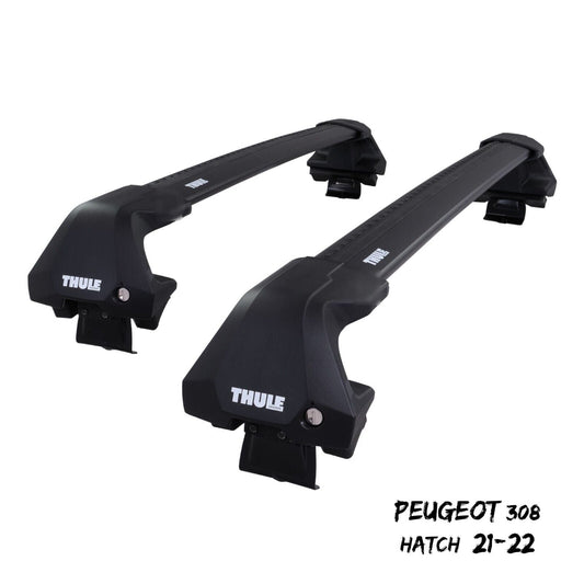 Thule WingBar Edge Black Aluminium Roof Bar Set for Peugeot 308 Hatch 21-22 Pair