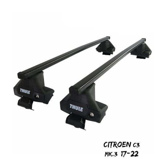 Thule Steel SquareBar Evo Roof Bars Set to fit Citroen C3 Mk.3 17-22 Lockable