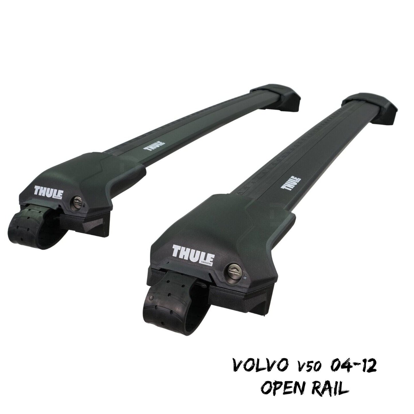 Thule WingBar Edge Black Roof Bars Volvo V50 04-12 Open Rails Aluminium Aero