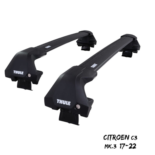 Thule WingBar Edge Black Aluminium Roof Bars Set to fit Citroen C3 Mk.3 17-22