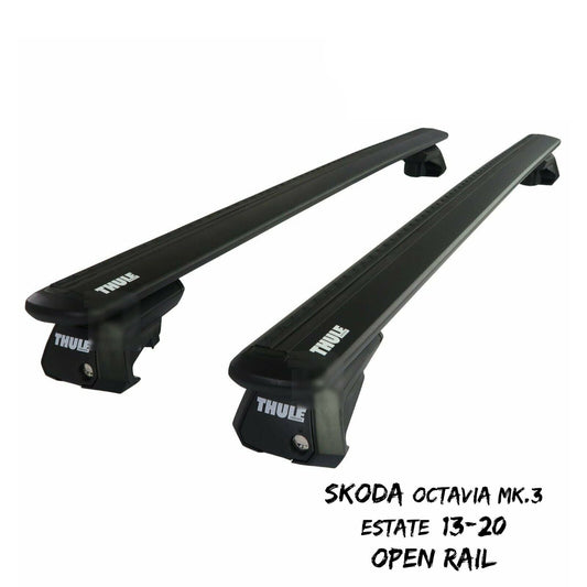 Thule WingBar Evo Black Roof Bars fit Skoda Octavia Mk.3 Estate 13-20 Open Rail