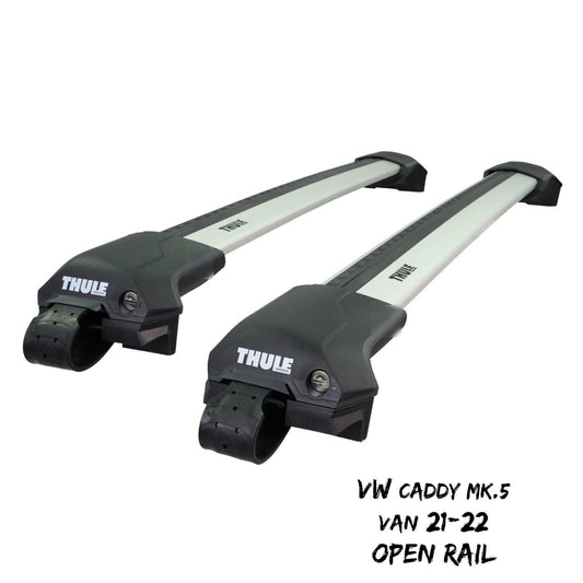 Thule WingBar Edge Silver Roof Bars VW Caddy Van Mk5 21-22 Open Rails Alu Aero