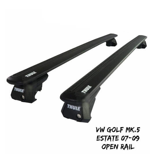 Thule Alu WingBar Evo Black Roof Bars to fit VW Golf Mk.5 Estate 07-09 Open Rail