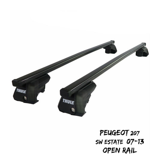 Thule Steel SquareBar Evo Roof Bars fit Peugeot 207 SW Estate 07-13 Open Rail