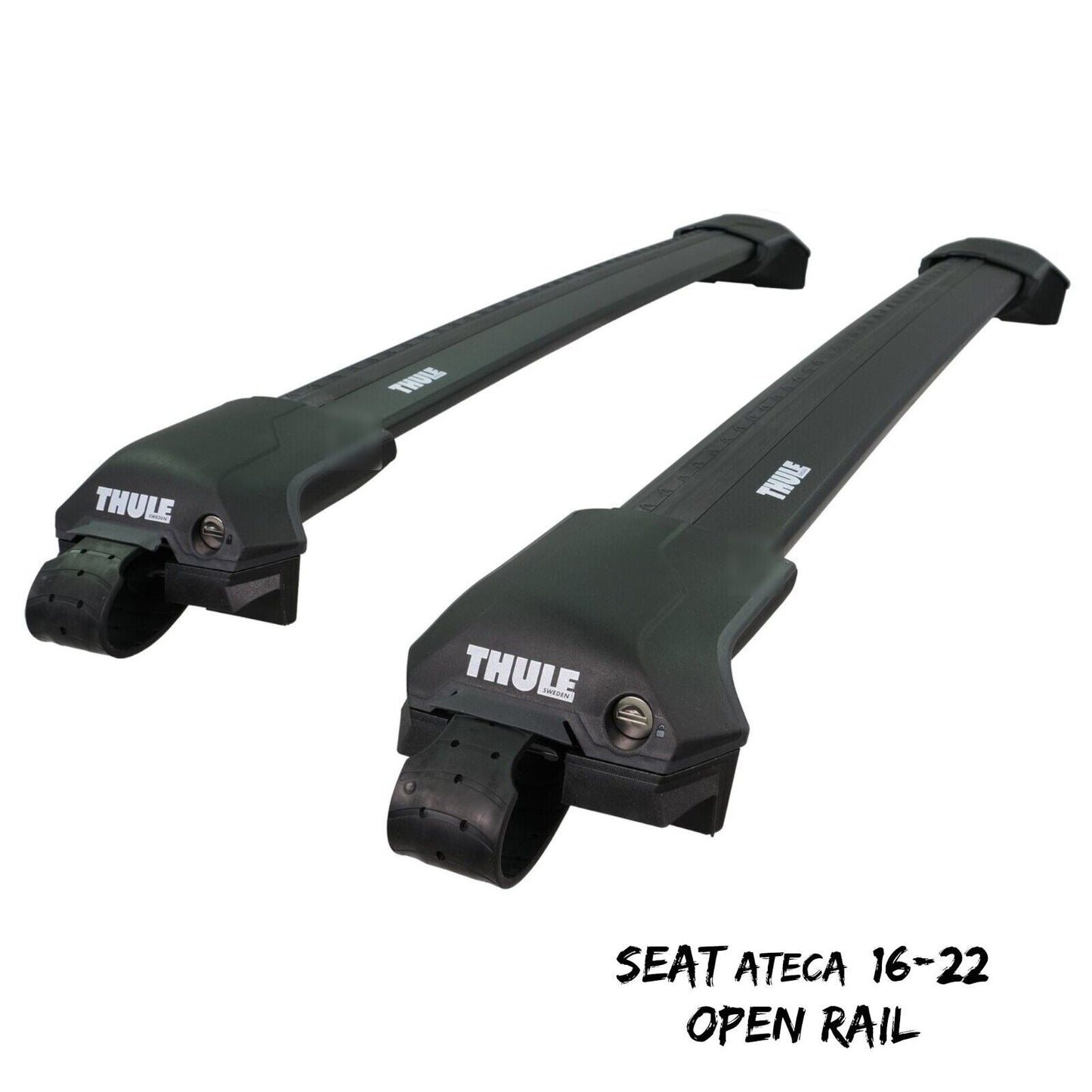 Thule WingBar Edge Black Roof Bars Seat Ateca 16-22 Open Rails Aluminium Aero