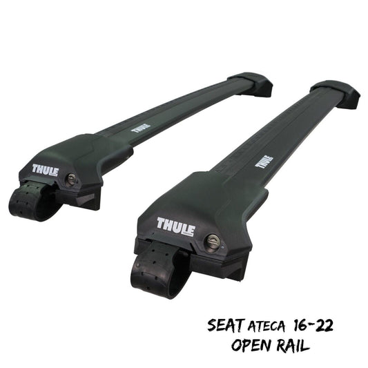 Thule WingBar Edge Black Roof Bars Seat Ateca 16-22 Open Rails Aluminium Aero
