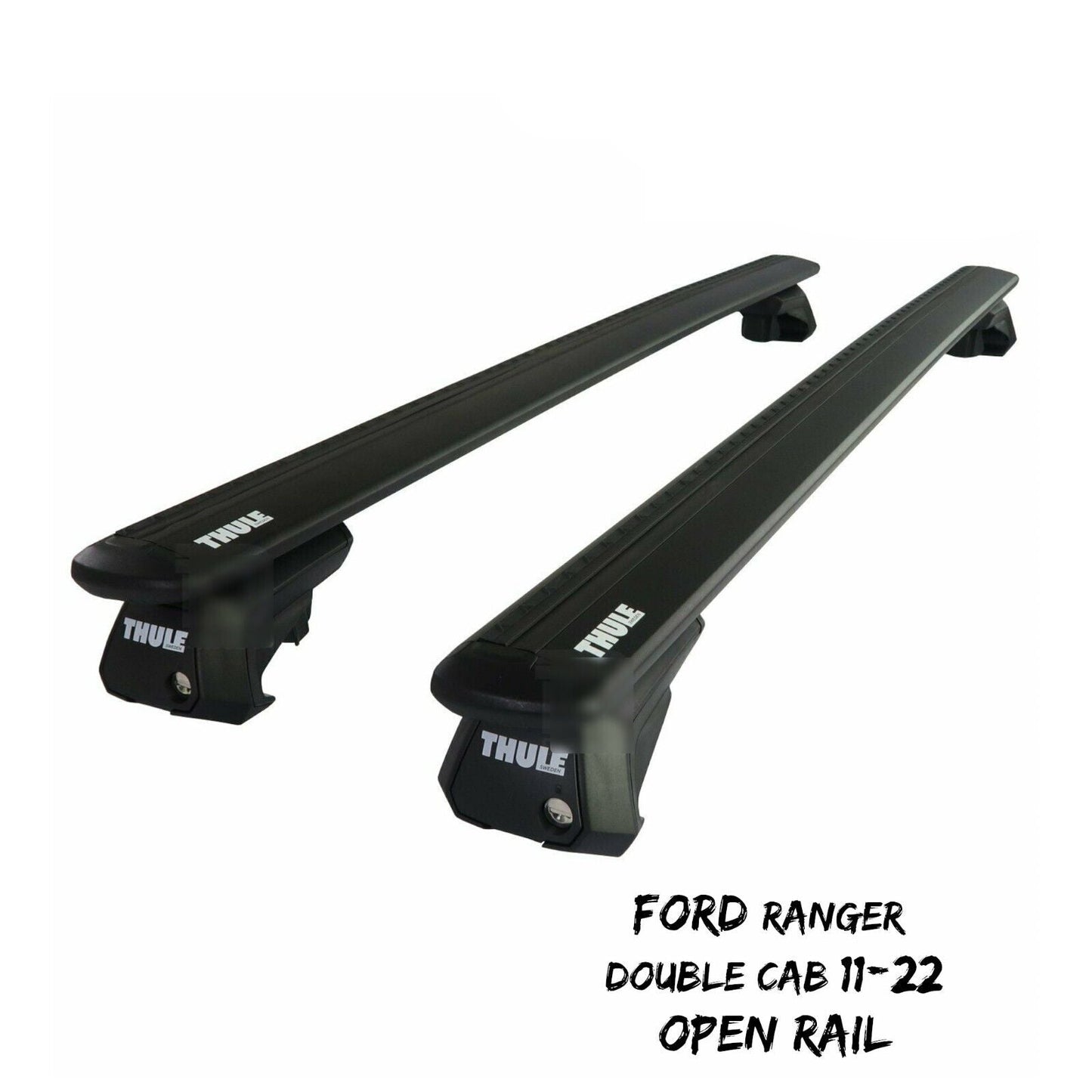 Thule WingBar Evo Black Roof Bars Set fit Ford Ranger Double Cab 11-22 Open Rail