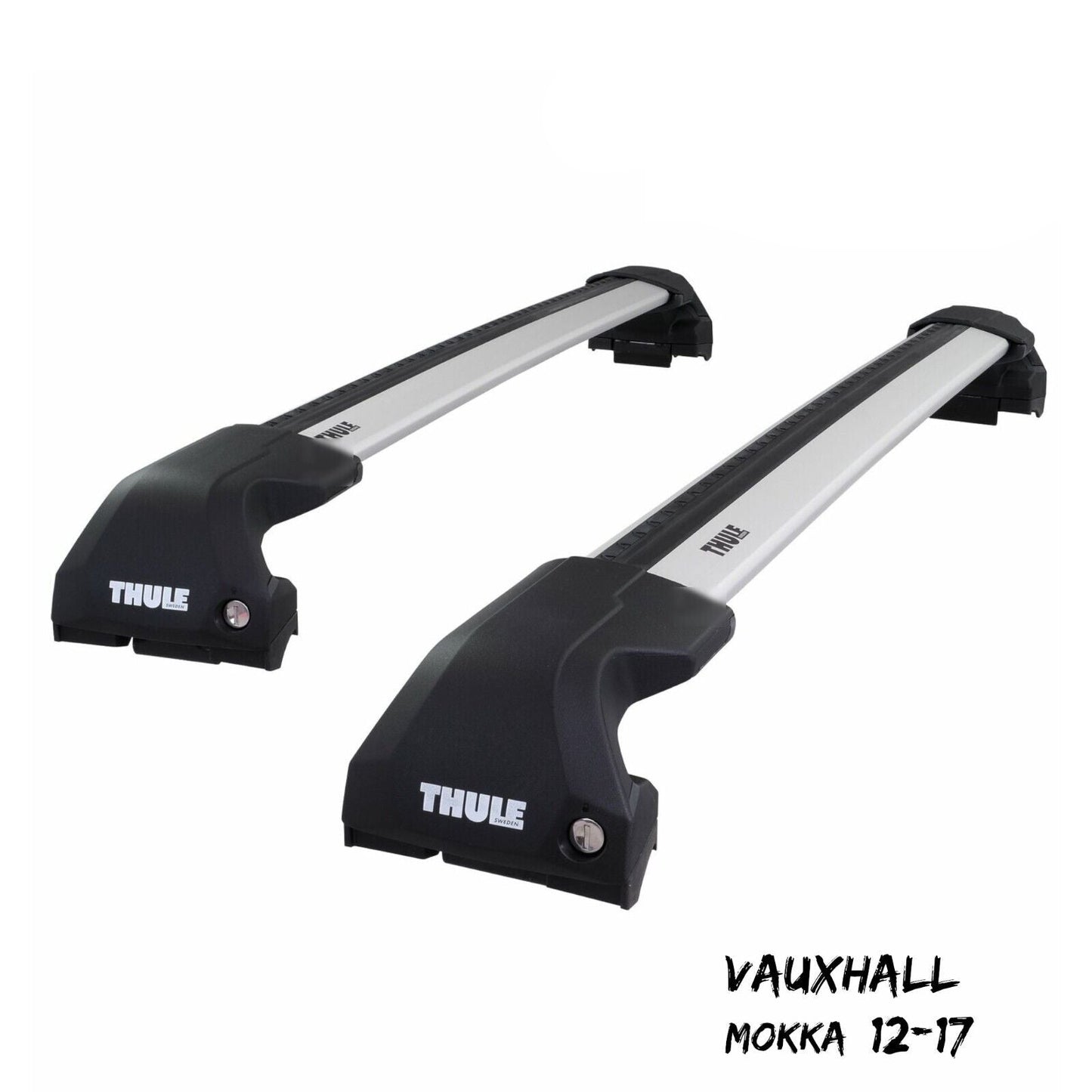 Thule WingBar Edge Silver Aluminium Roof Bars Set for Vauxhall Mokka 12-17 Rails