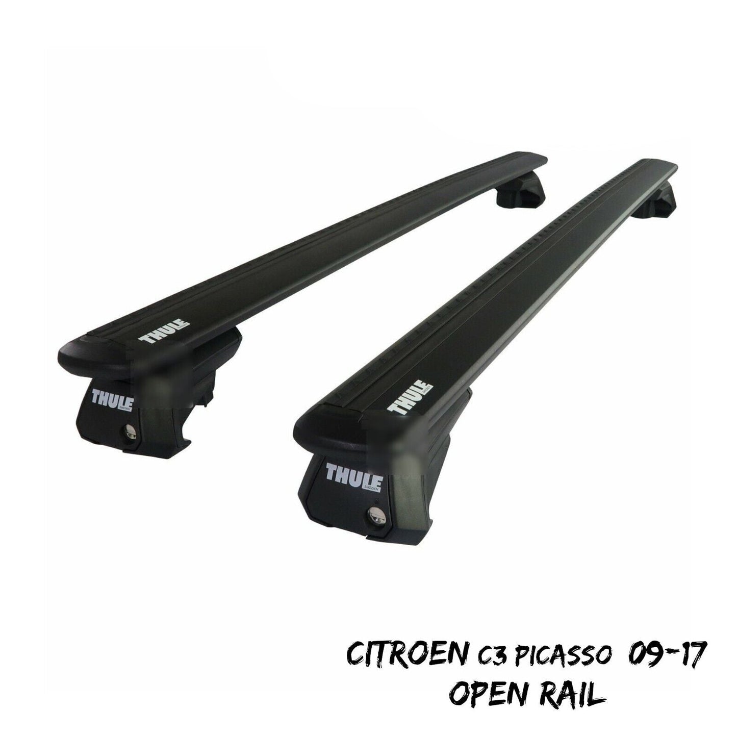 Thule Alu WingBar Evo Black Roof Bars to fit Citroen C3 Picasso 09-17 Open Rail