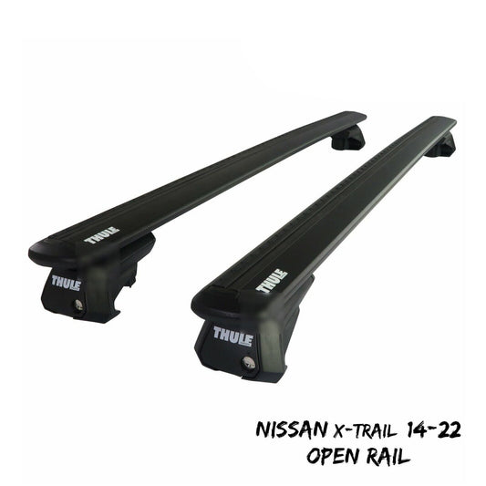 Thule Alu WingBar Evo Black Roof Bars Set to fit Nissan X-Trail 14-22 Open Rail