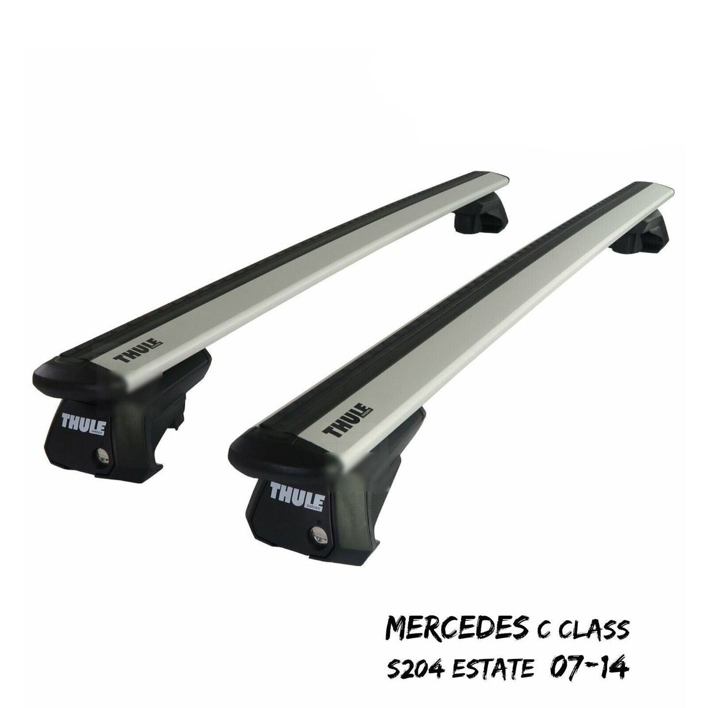 Thule WingBar Evo Silver Roof Bars fit Mercedes C Class S204 Estate 07-14 Rails