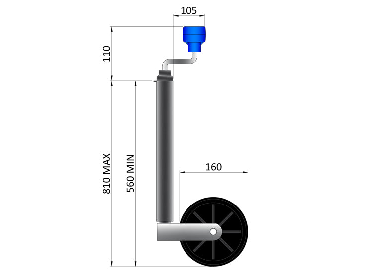 34mm 75Kg Telescopic Jockey Wheel