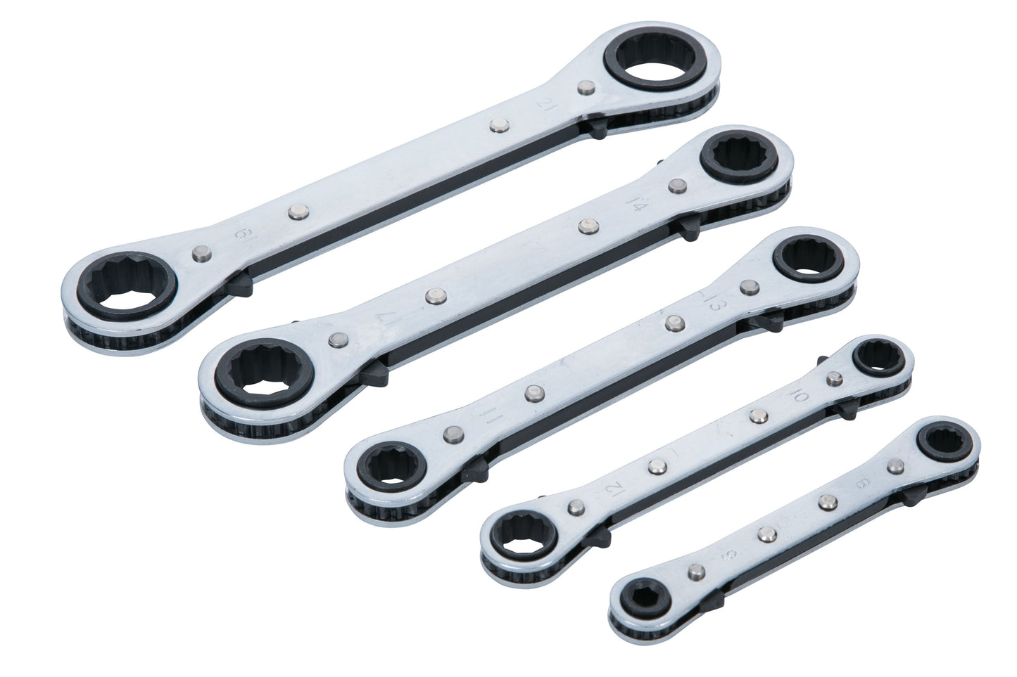 5 PCE METRIC RATCHET RING SPANNER SET (6-21MM)